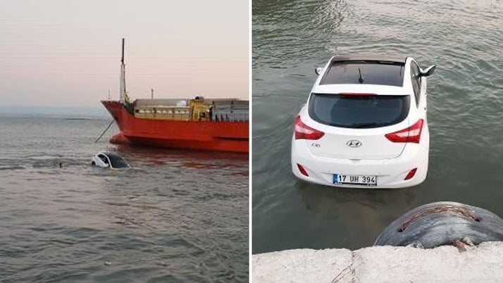 Çanakkale’de el freni inik unutulan araç denize uçtu ilginç olay cep telefonu kamerasında